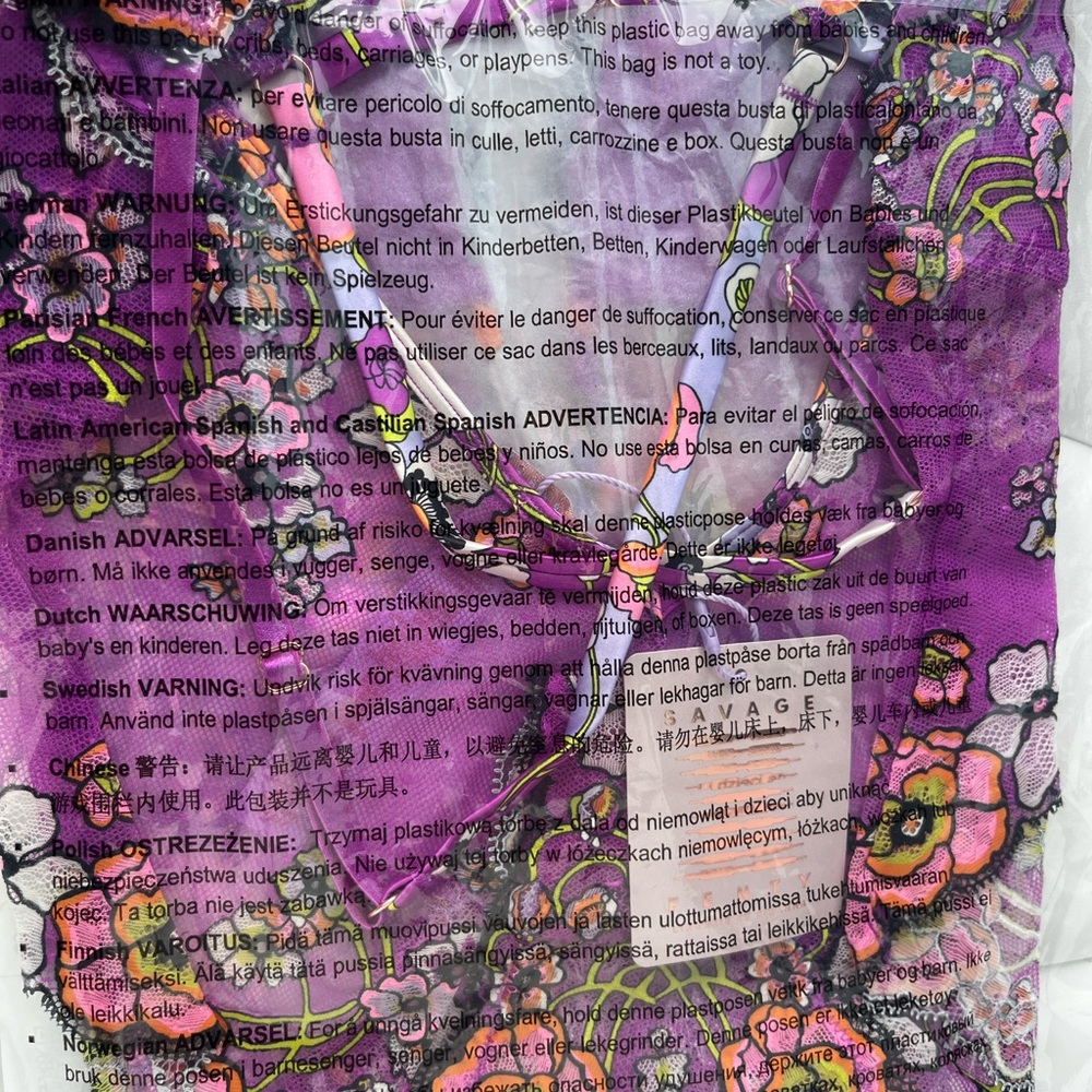 Savage X Fenty Juicy Purple Flower Poppy Print Mod Poppy Lace Teddy - Picture 8 of 8